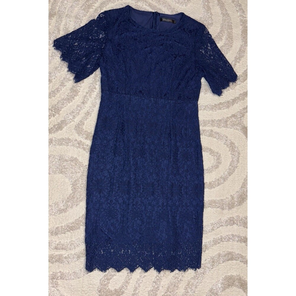 Merokeety Navy Blue Women’s Dress Floral Lace Lined Dress Size Large